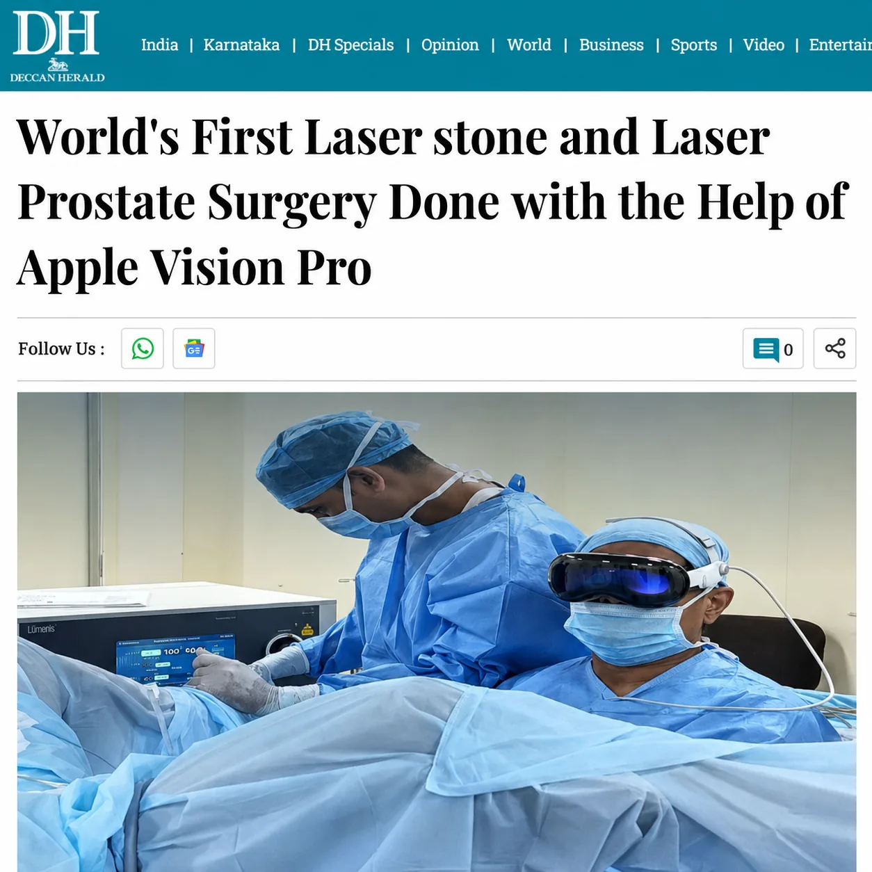 World's First Laser stone and Laser Prostate Surgery with Apple Vision Pro