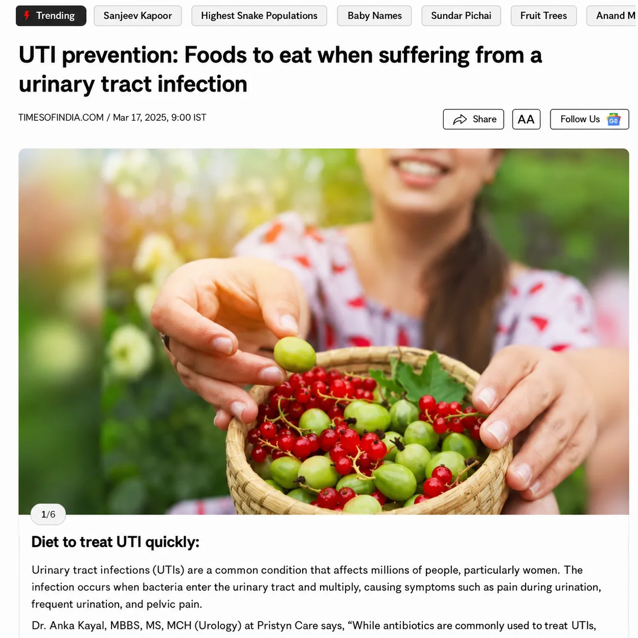 Diet to treat UTI quickly